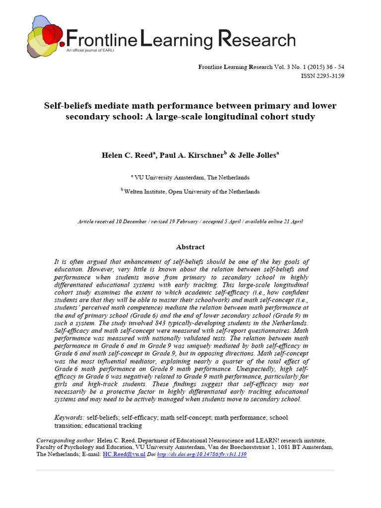 Self-Beliefs Mediate Math Performance Between Primary and Lower | PDF ...