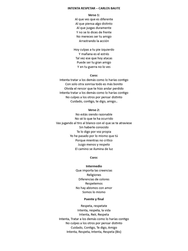 Letra Intenta Respetar - Carlos Baute | PDF