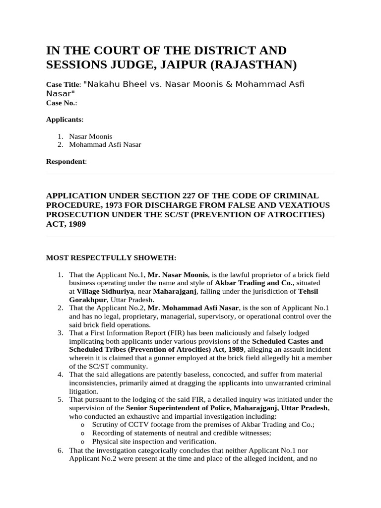 Discharge Application in SC/ST Act Case | PDF | Burden Of Proof (Law ...