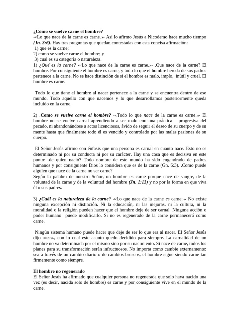 Naturaleza y origen de la carne humana | PDF | Pecado | Creencia ...