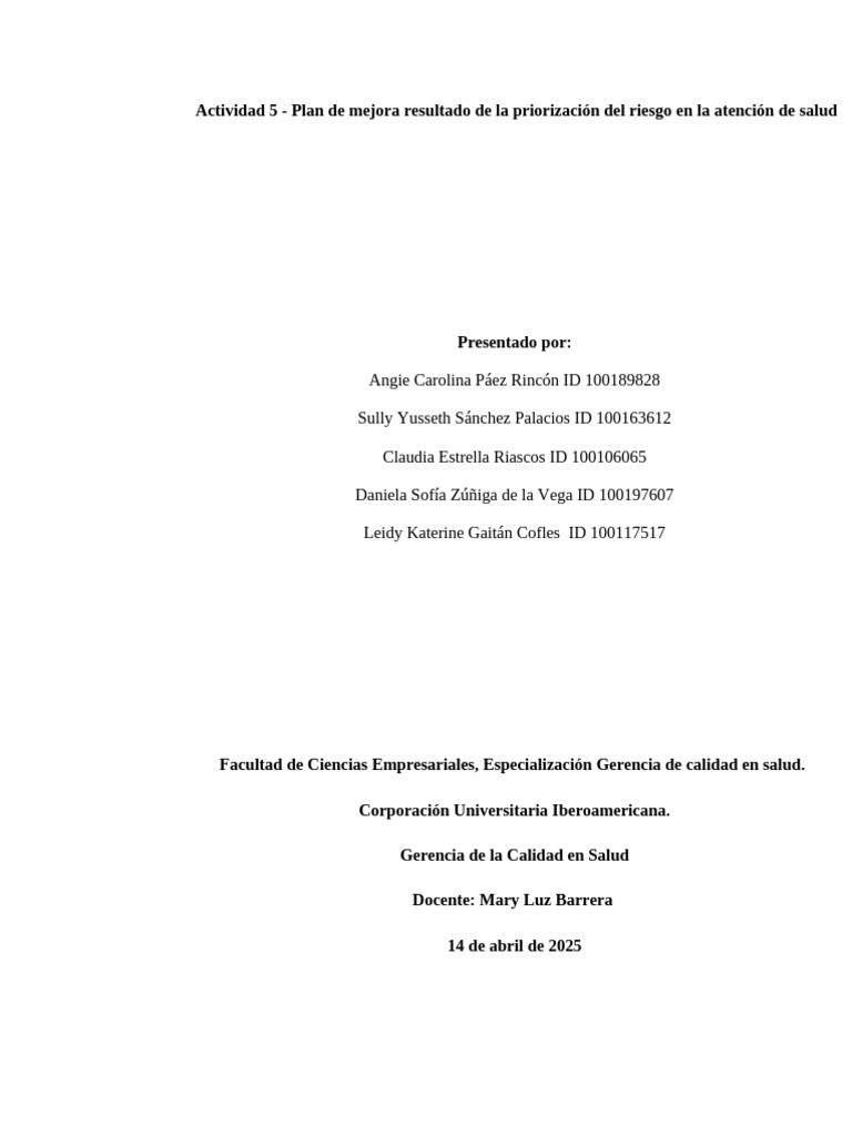 Plan de Mejora en Atención de Salud | PDF | Medicamentos con receta ...