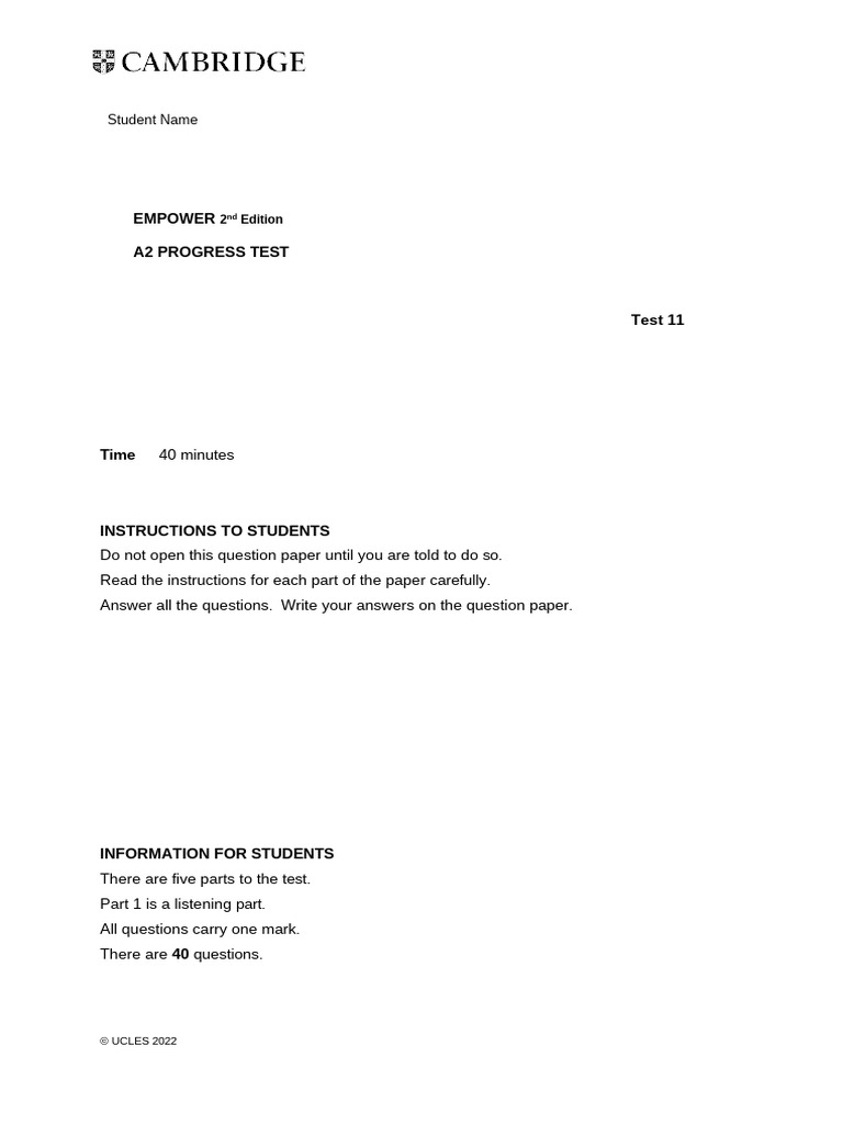 Unit Progress Test 11 - Version A | PDF | Songs | Performing Arts