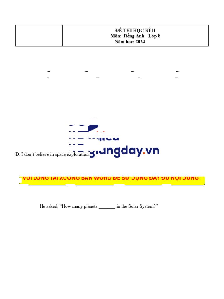 English Exam Paper for Grade 8 | PDF | Mercury (Planet) | Artificial ...