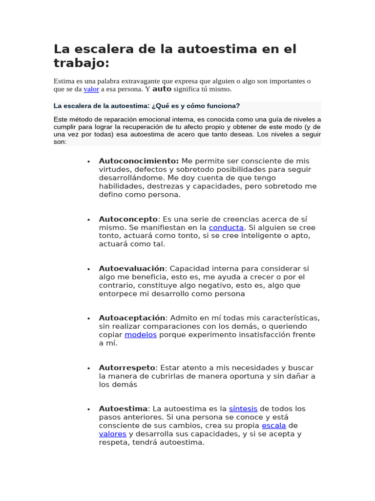 La escalera de la autoestima en el trabajo | PDF