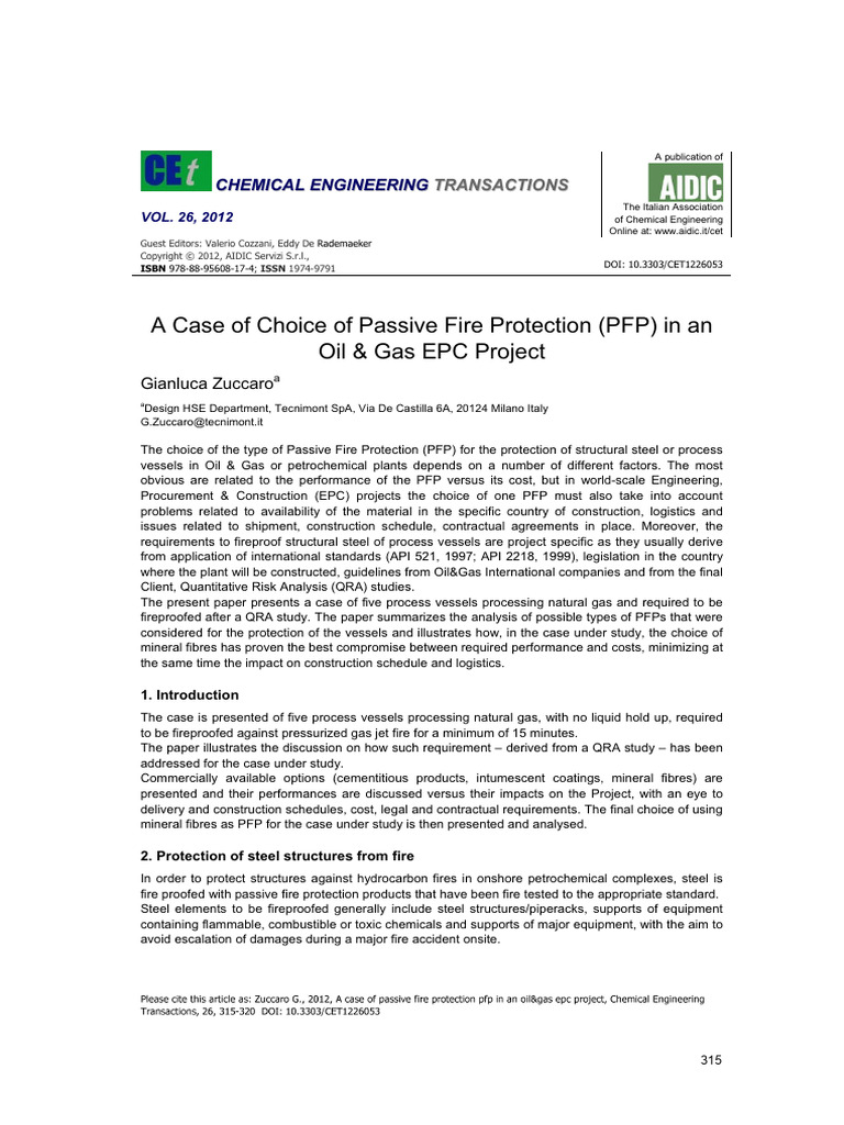 A Case of Choice of Passive Fire Protection (PFP) in an Oil & Gas EPC ...