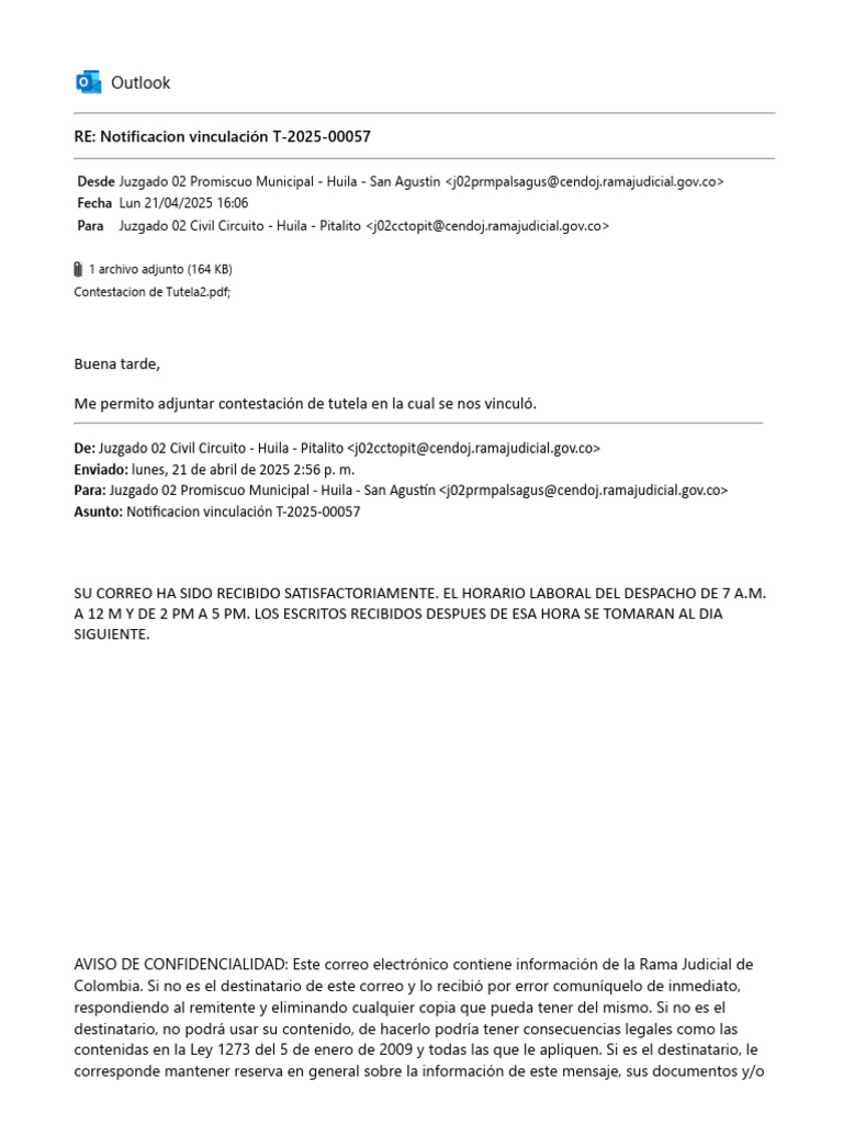 Contestación de Tutela T-2025-00057 | PDF