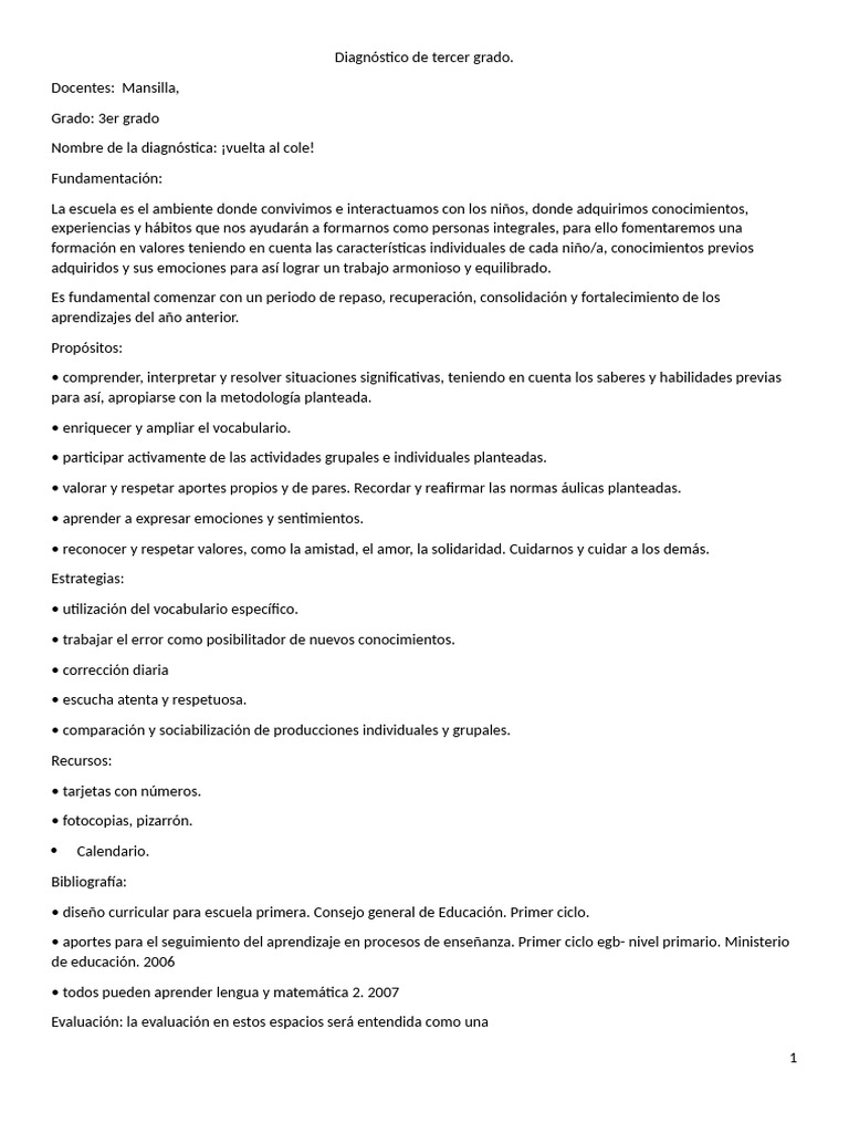 Diagnóstico Educativo de Tercer Grado | PDF | Aprendizaje | Evaluación