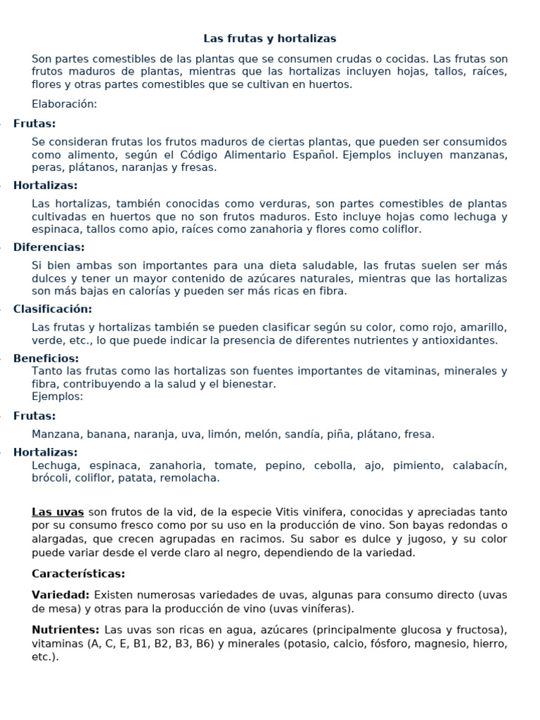 Frutas y Hortalizas: Definición y Beneficios | PDF | Fruta | Vegetales