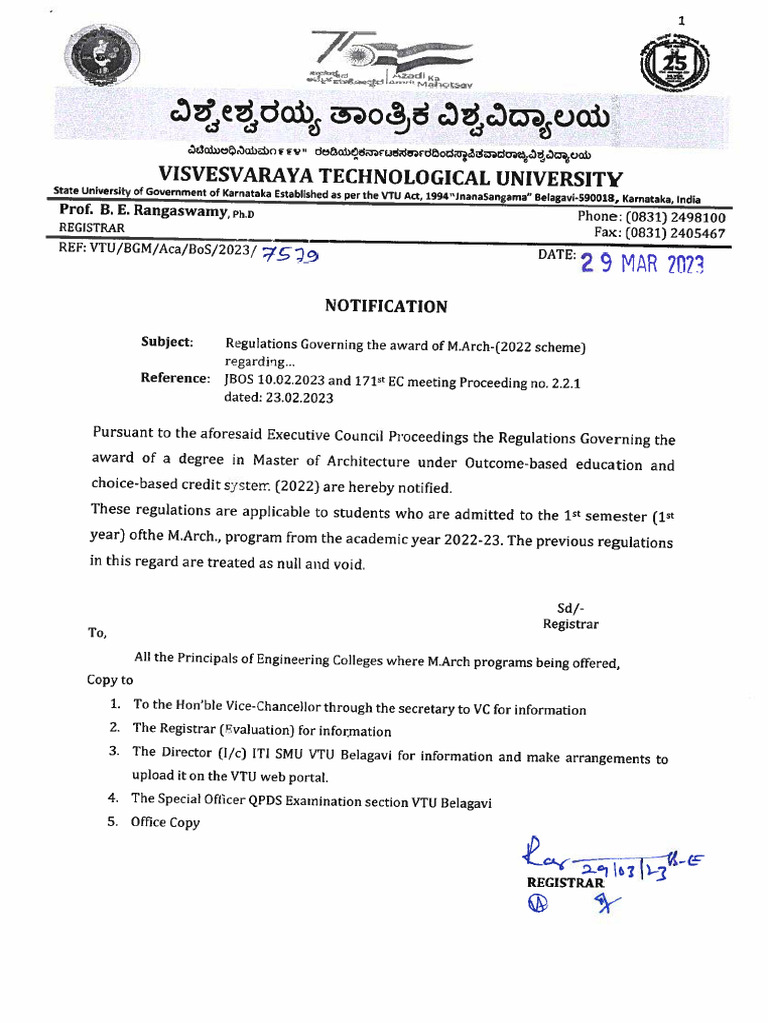 M.Arch. Regulations at VTU 2022-23 | PDF | Thesis | Course Credit