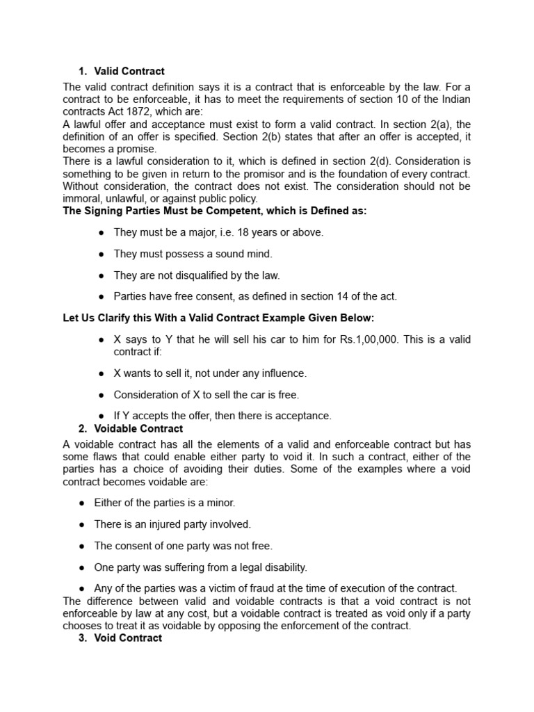 Types of Contracts Explained | PDF | Void (Law) | Consideration