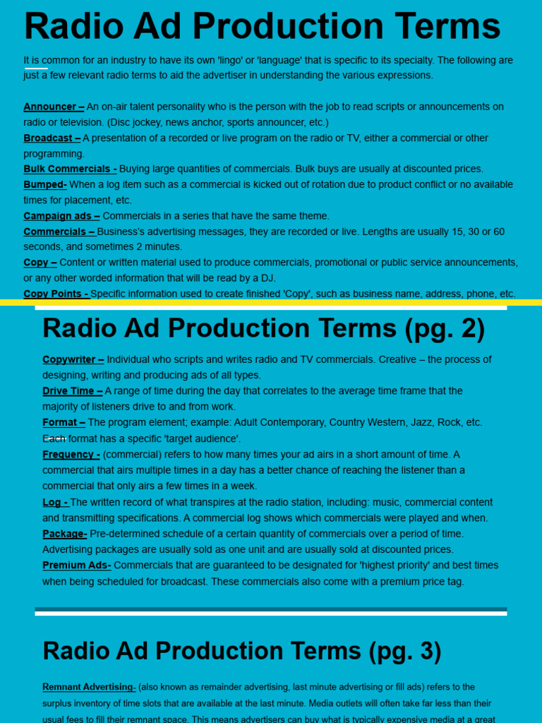 Radio Ad Production Terms | PDF | Advertising | Broadcasting