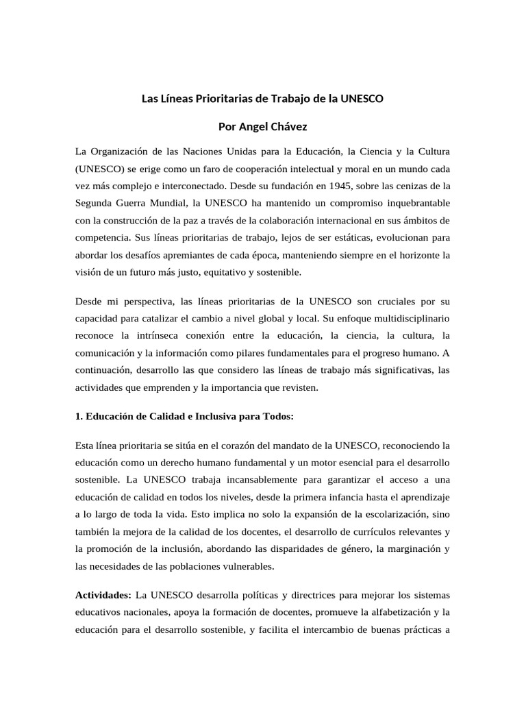 Líneas Prioritarias de la UNESCO | PDF | Sustentabilidad | Desarrollo ...