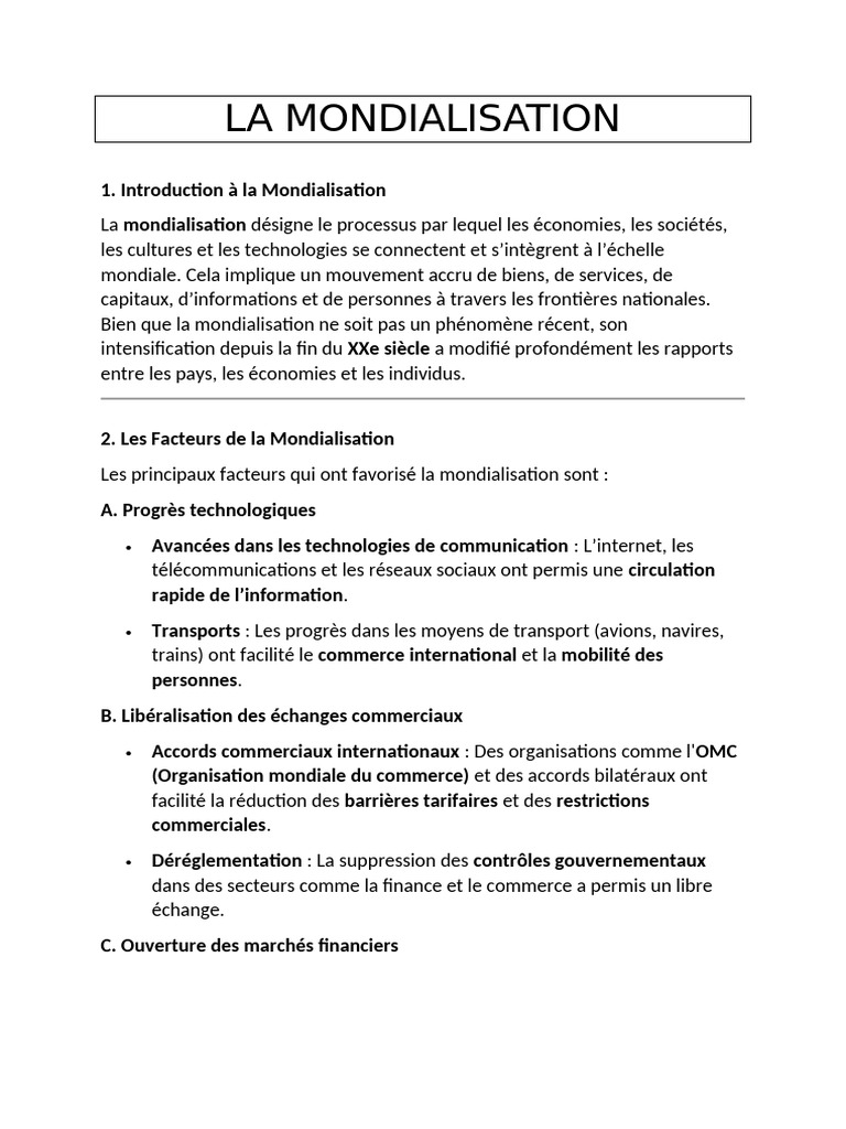 Comprendre la Mondialisation Globale | PDF | Globalisation ...