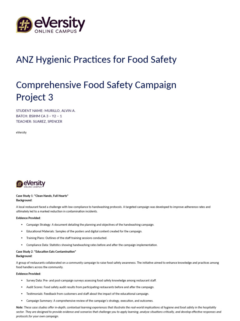 Hygiene and Water Safety Campaign | PDF | Hand Washing | Food Safety