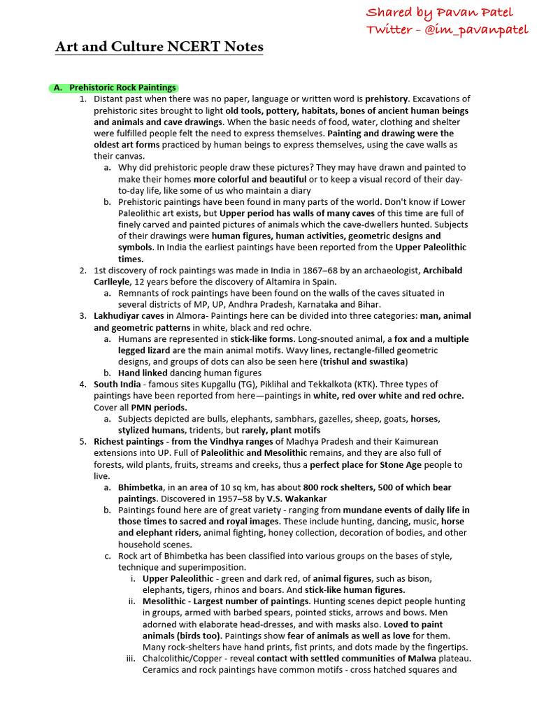 Art and Culture NCERT Notes Summary | PDF