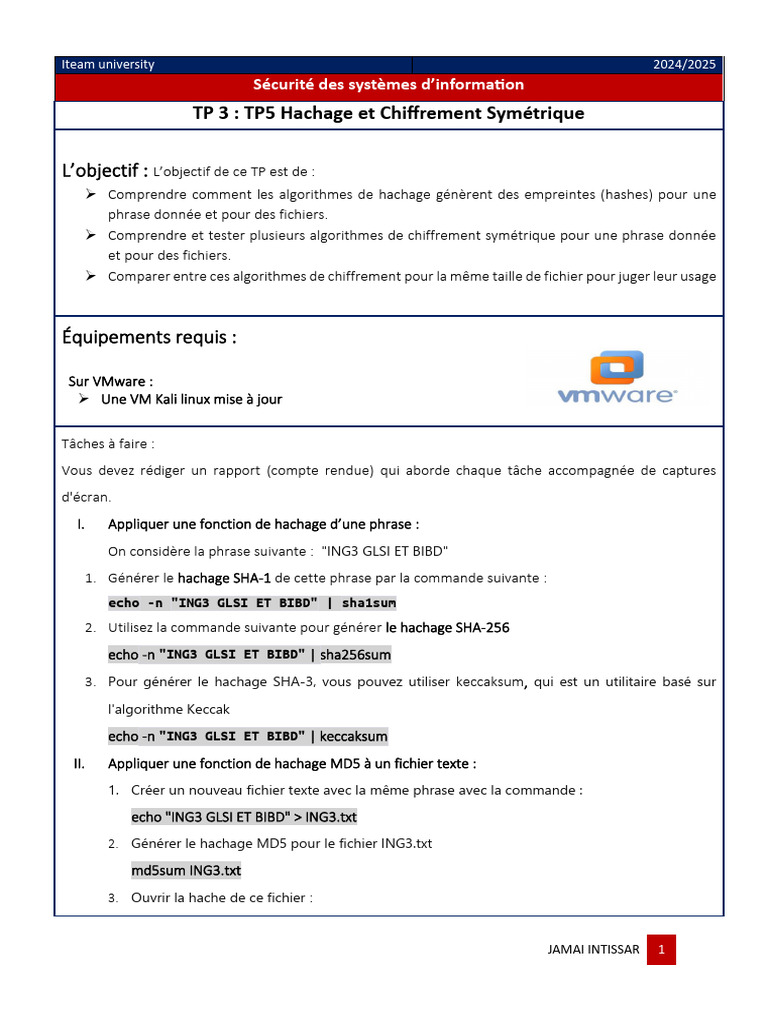 Hachage et Chiffrement Symétrique TP | PDF | Cryptage | Cryptographie