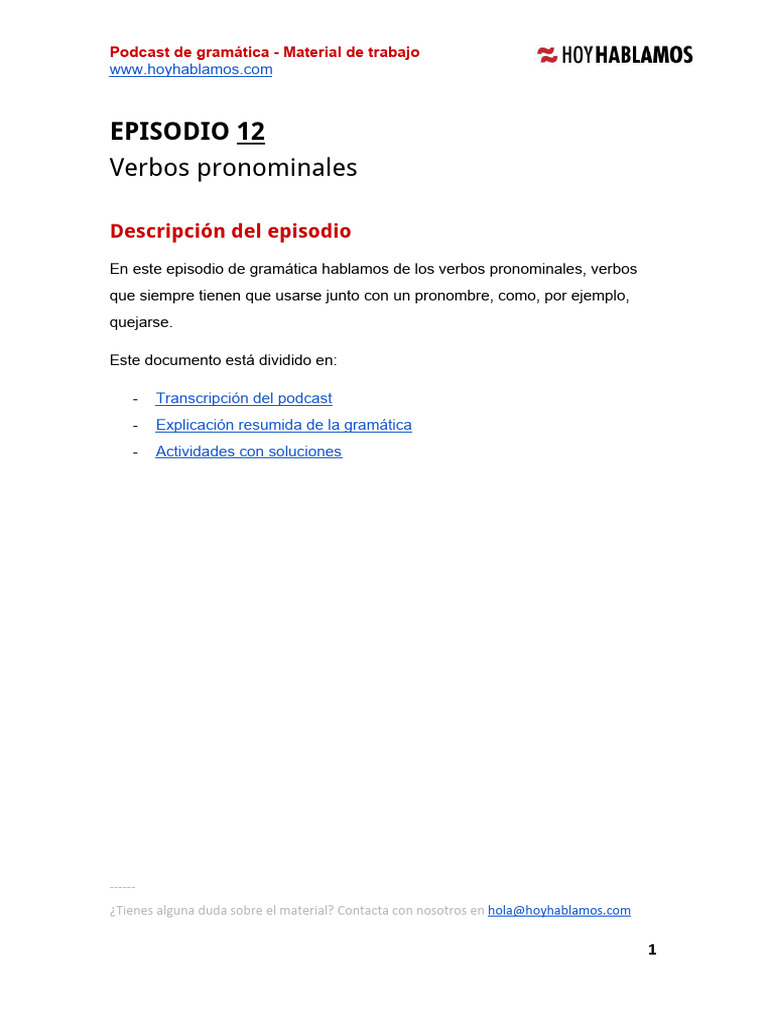 12 Verbos Pronominales en Español | PDF | Pronombre | Verbo