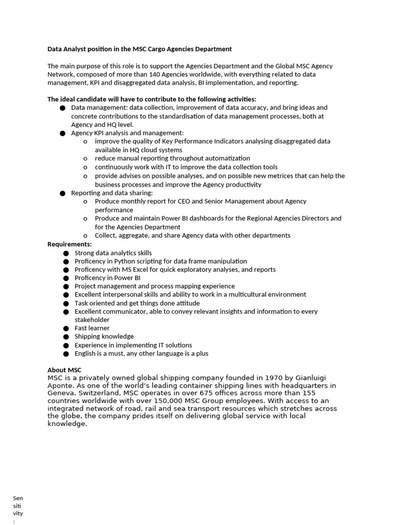 Data Analyst Role in MSC Cargo Agencies | PDF | Data Analysis | Data