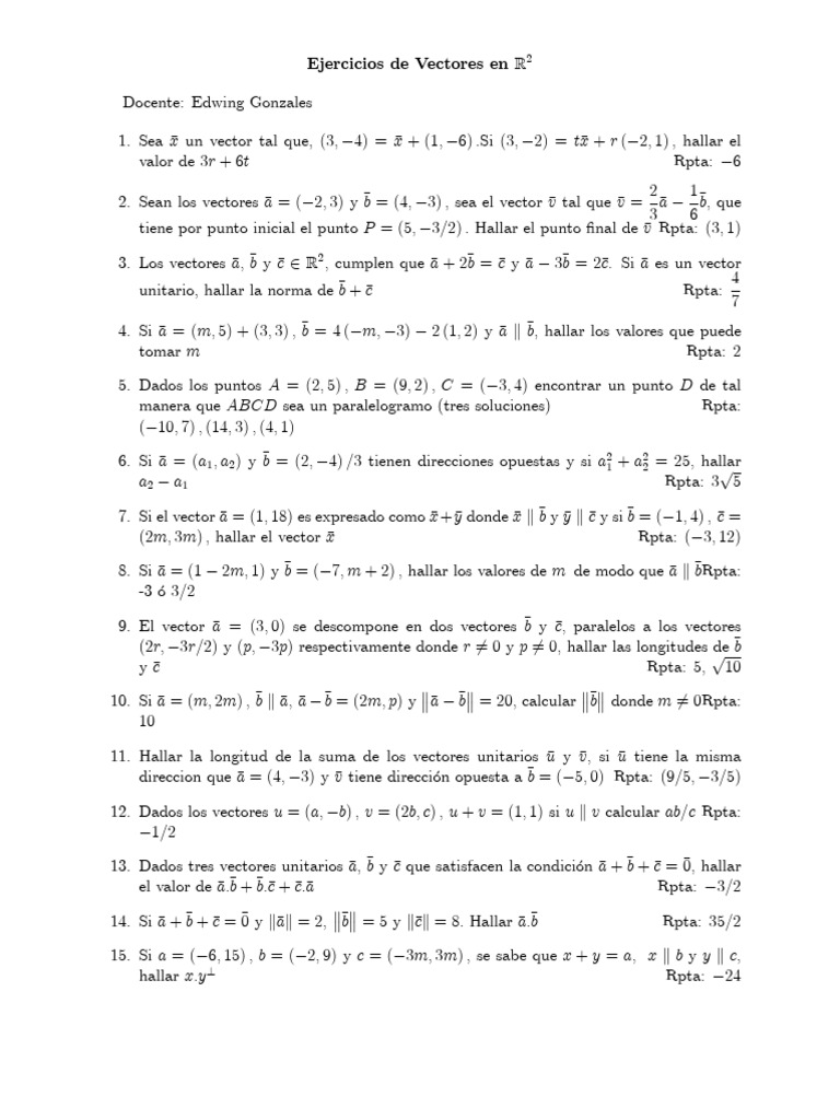 Ejercicios de Vectores en R2 | PDF | Vector Euclidiano | Geometria clasica
