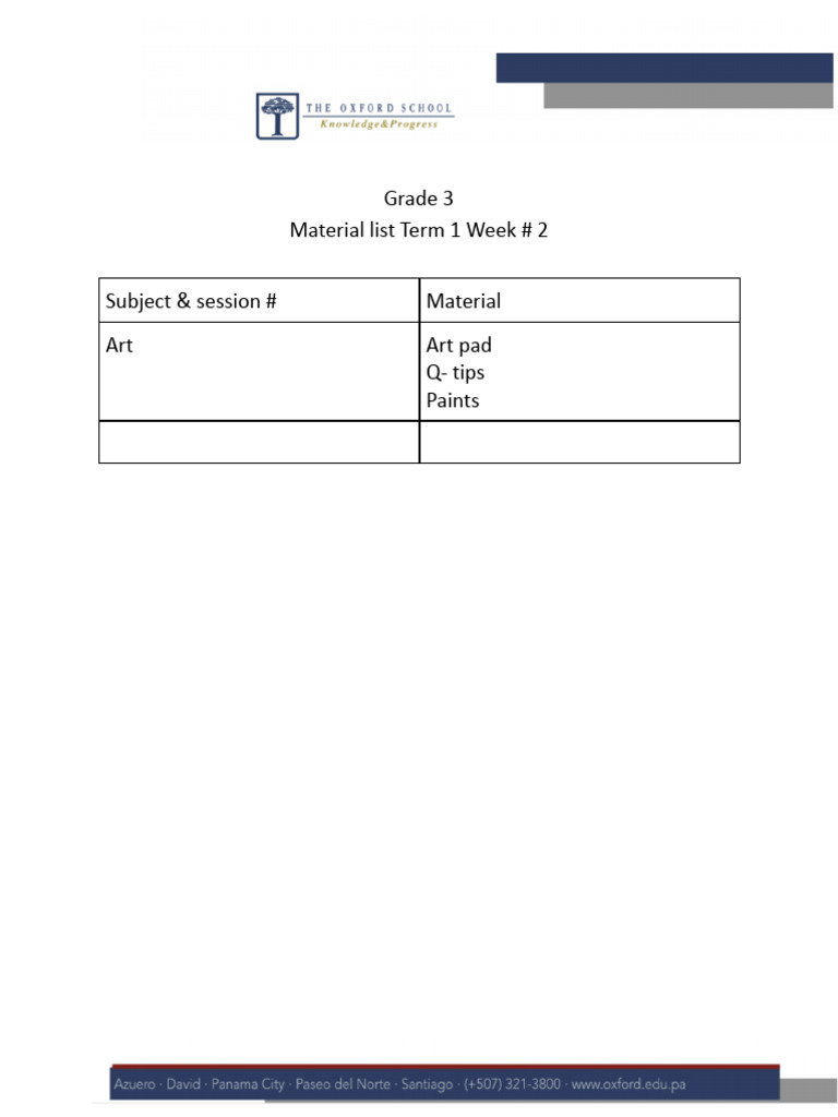 Grade 3 Material List Week 2 | PDF