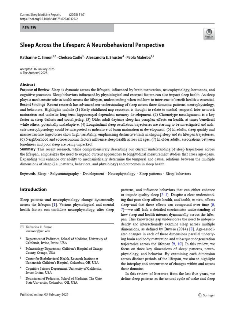 Sleep Dynamics Across the Lifespan | PDF | Sleep | Circadian Rhythm