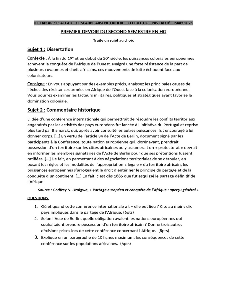 Causes de l'échec des résistances coloniales | PDF | Afrique ...