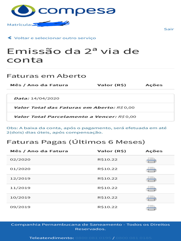 Emissão da 2ª Via de Conta Compesa | PDF