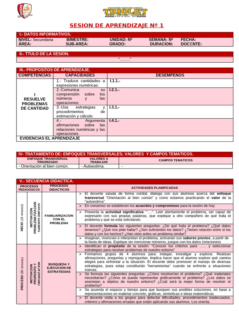 Sesión de Aprendizaje Secundaria 2025 | PDF | Maestros | Evaluación