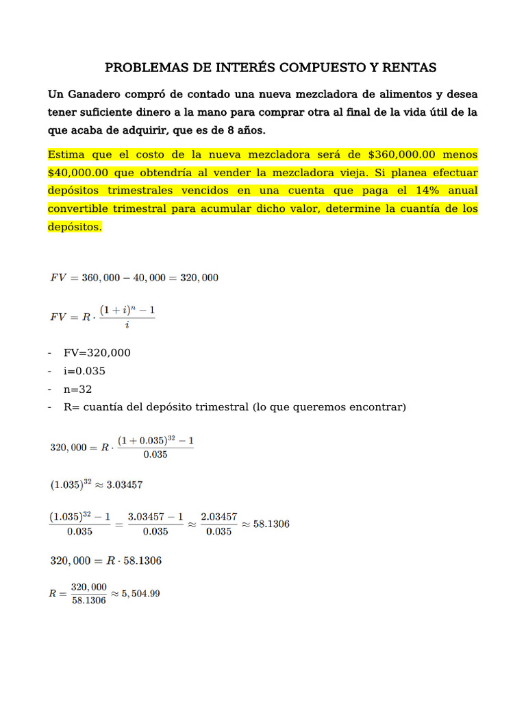 Ejercicios de Matematica Financierra | PDF | Inversiones | Dinero