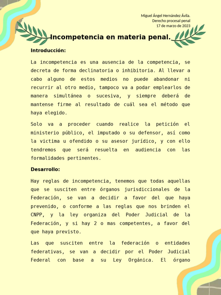 Incompetencia en Materia Penal | PDF | Ley procesal | Jurisdicción