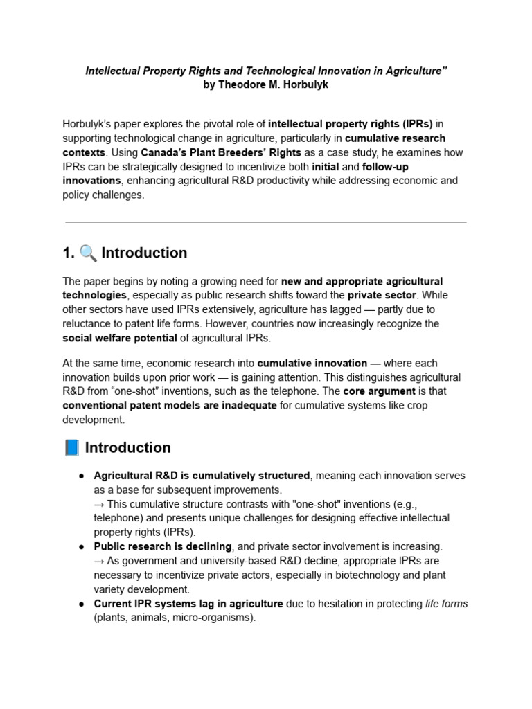 IP Rights in Agricultural Innovation | PDF | Intellectual Property | Patent