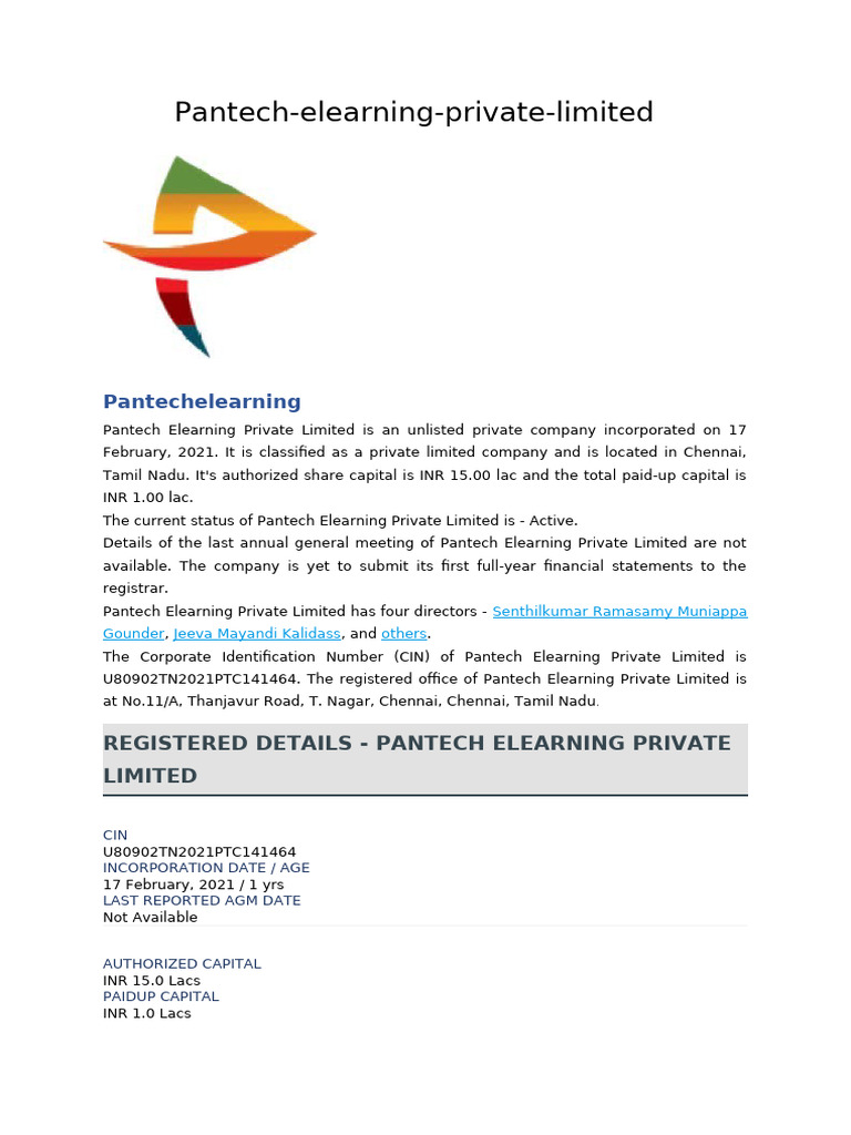 Pantech Elearning Pvt Ltd Overview | PDF | Data Science | Educational ...
