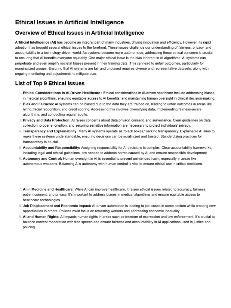 Ethical Issues In Artificial Intelligence Pdf Artificial