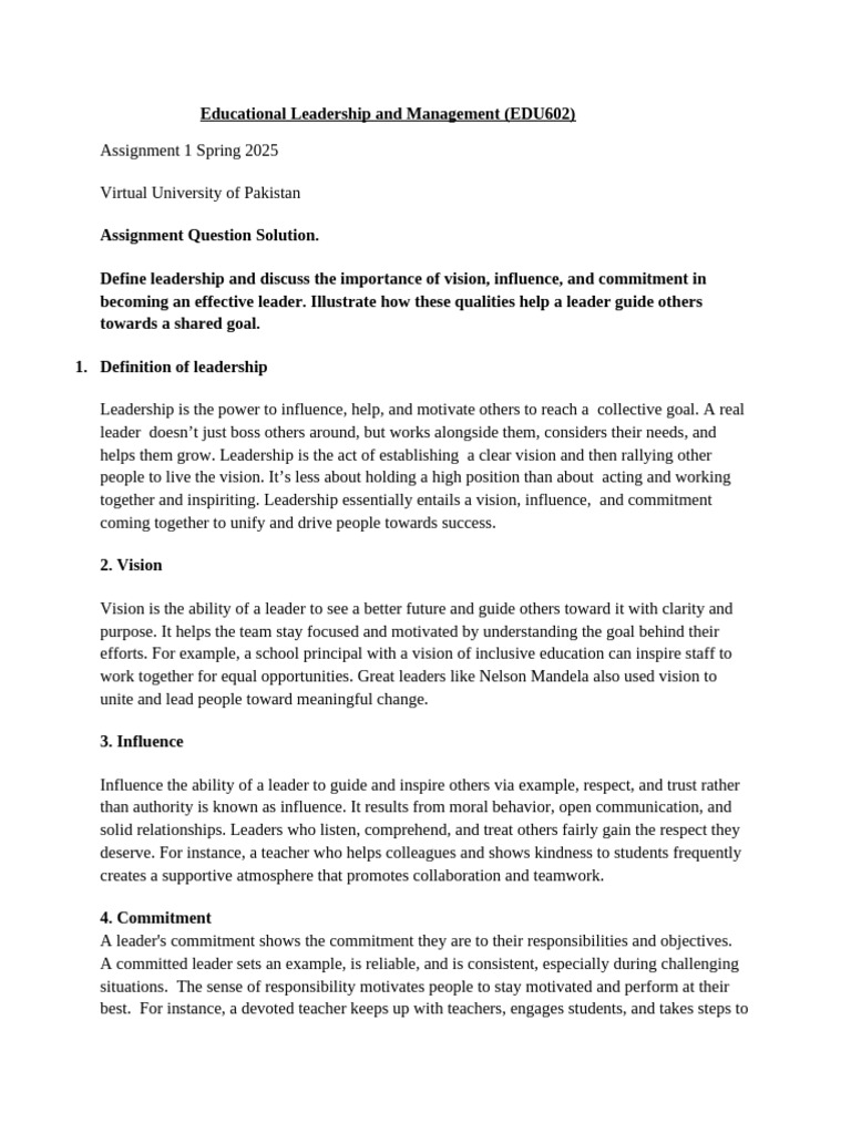 Edu602 Assignment bc250214567 | PDF | Leadership | Motivational