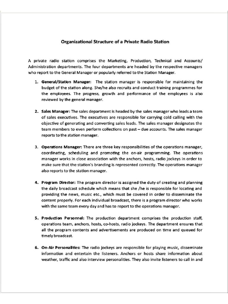 Organisational Structure Radio and TV | PDF
