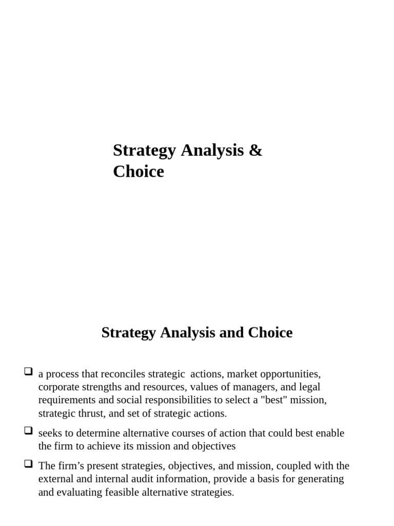 Strategic Analysis and Choice Framework | PDF | Swot Analysis ...