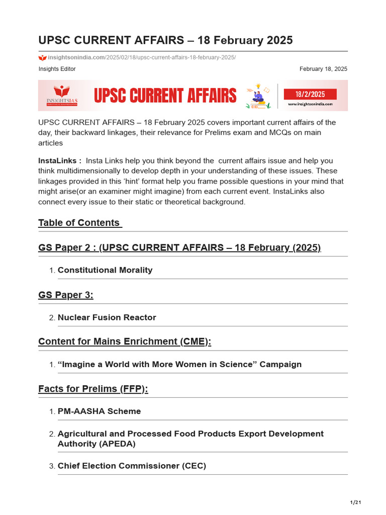 UPSC Current Affairs - 18 Feb 2025 | PDF | Fusion Power