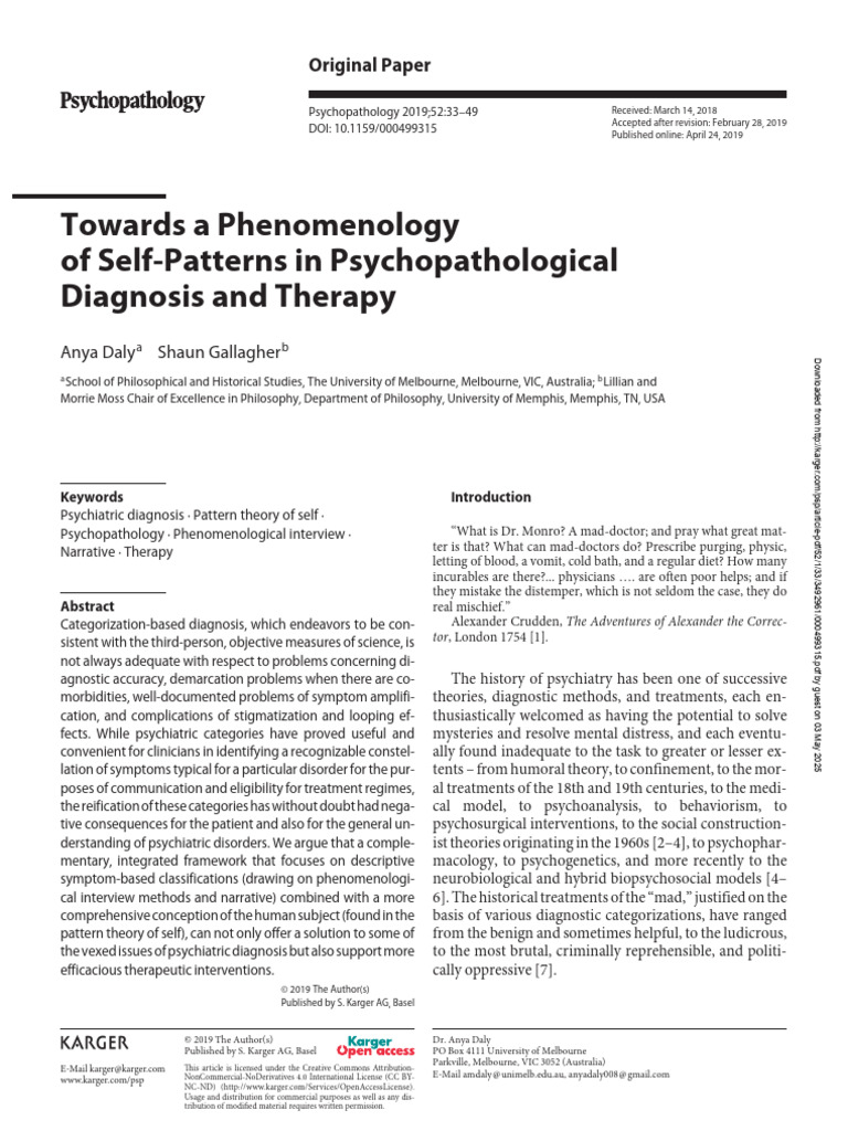 Self Disorders Daly and Gallagher | PDF | Psychiatry | Self