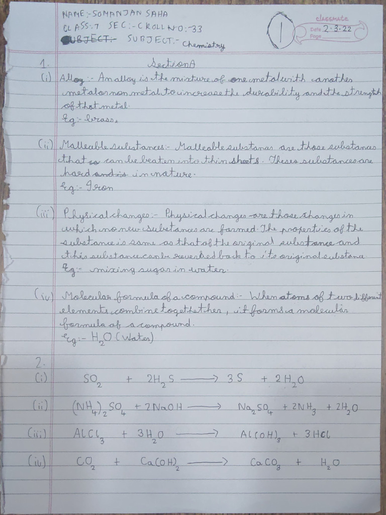 33 Somanjan Saha 7C Chemistry Block Test | PDF