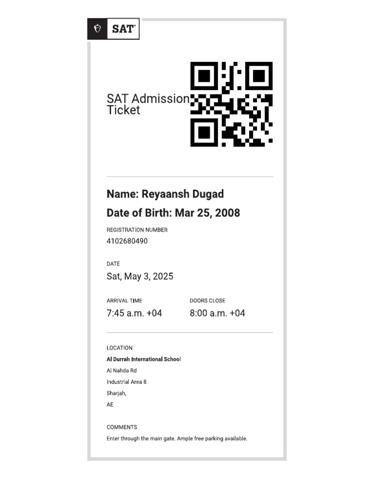 Sat Entrance Ticket | PDF