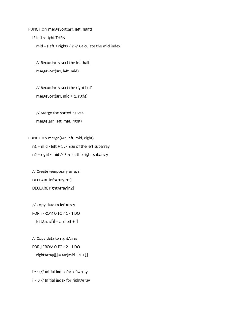 Merger Sort Pseudocode | PDF