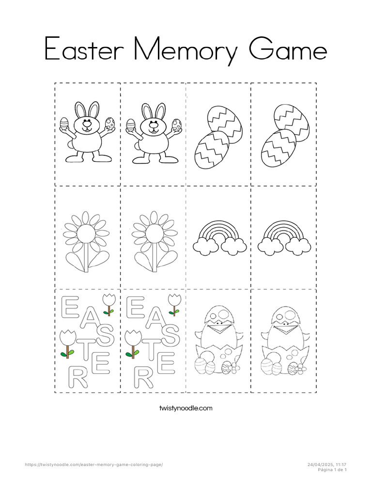 Easter Memory Game Coloring Page - Twisty Noodle | PDF