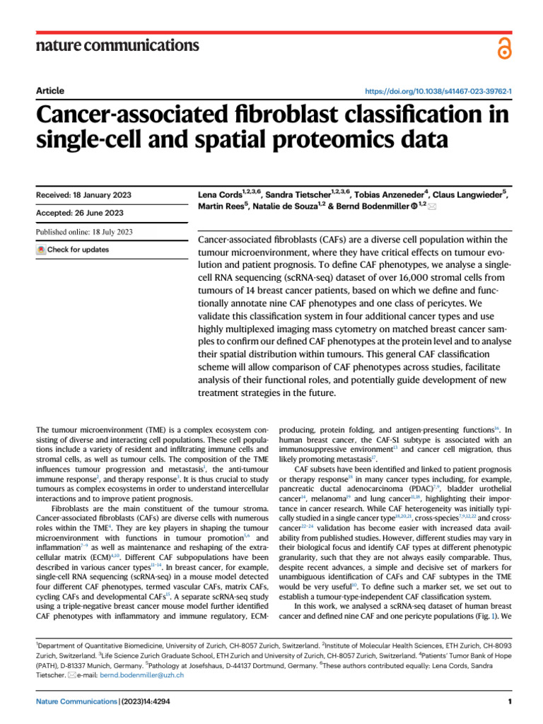 CAF Classification in Breast Cancer Proteomics | PDF | Cell Biology ...