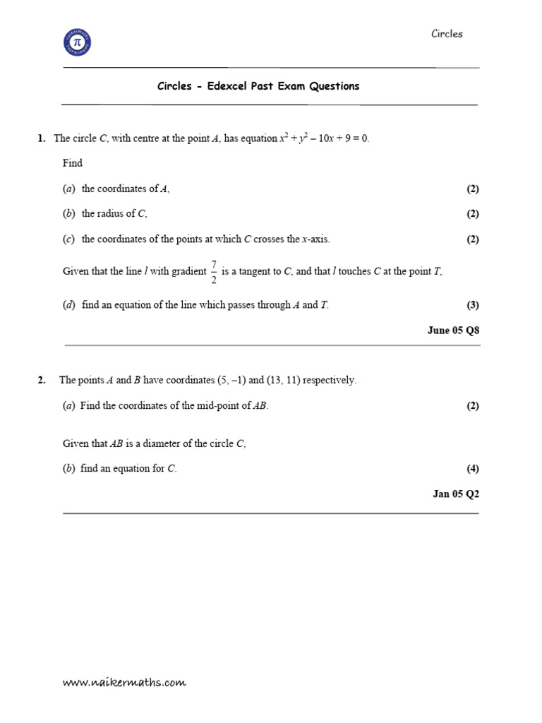 Edexcel Circle Exam Questions Guide | PDF | Circle | Angle