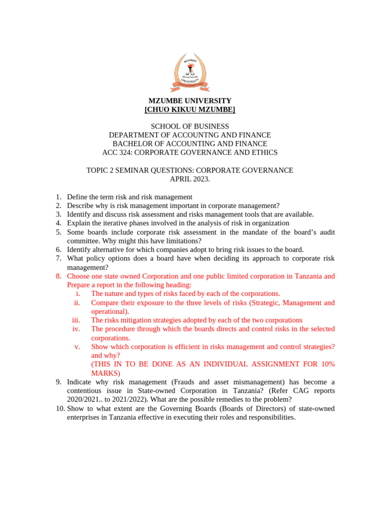Corporate Governance Seminar Questions | PDF