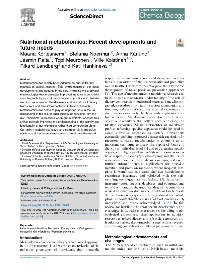 Nutritional Metabolomics Advances 2023 | PDF | Metabolomics | Biomarker