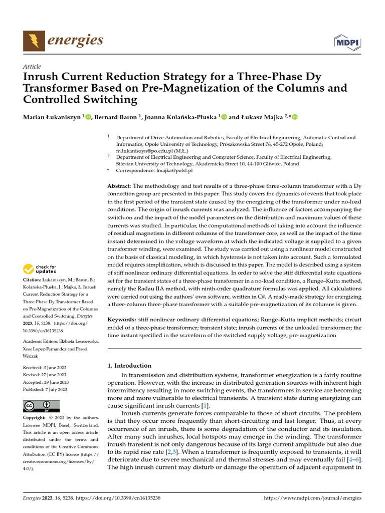 Inrush Current Reduction Strategy For A Three-Phas | PDF | Transformer ...
