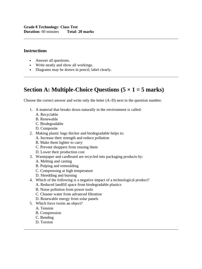 Grade 8 Technology test | PDF | Recycling | Biodegradation