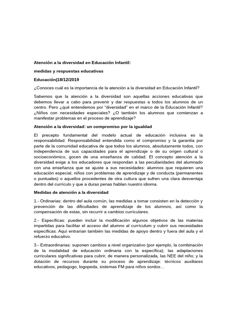 Atención a la Diversidad en Infantil | PDF | Educación de la primera ...