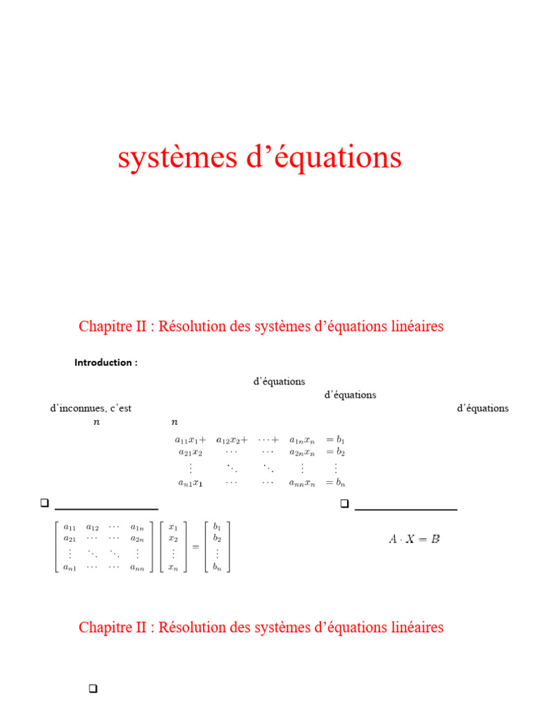 Résolution des systèmes d'équations linéaires | PDF | Matrice ...